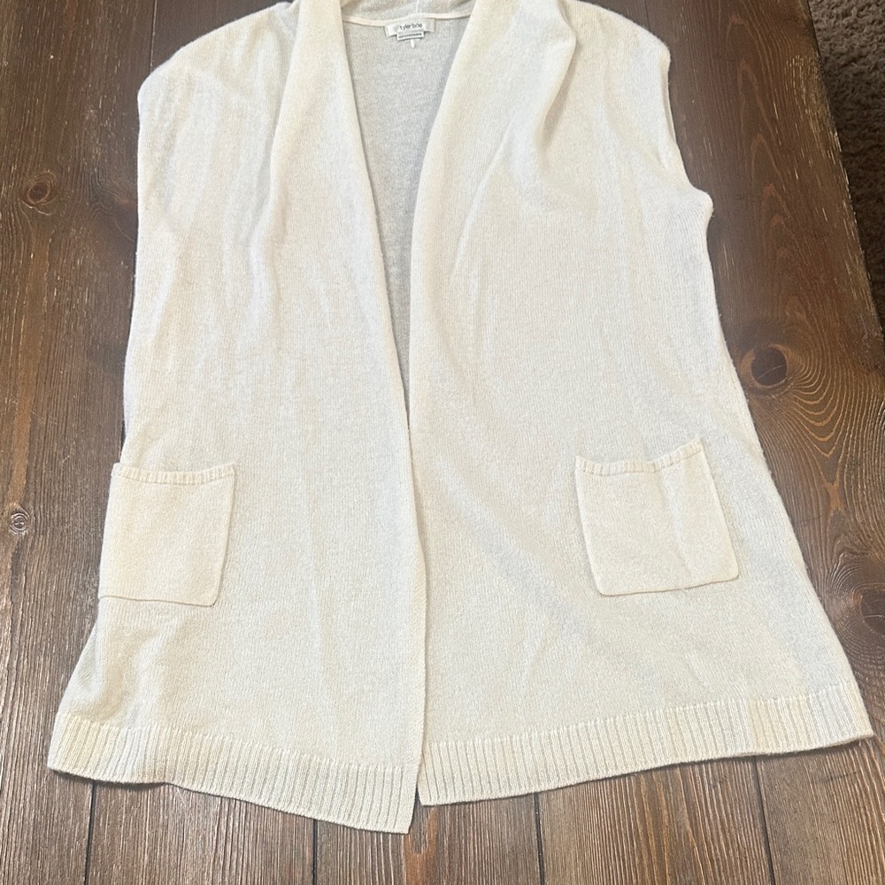 Tyler Boe Cream Open-Front Sleeveless Cashmere Cardigan